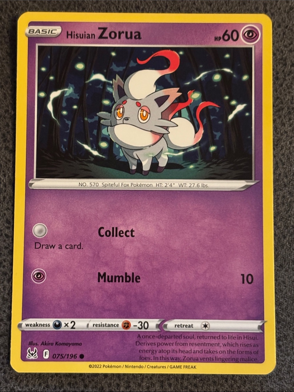 Hisuian Zorua Lost Origin Pokémon Trading Card